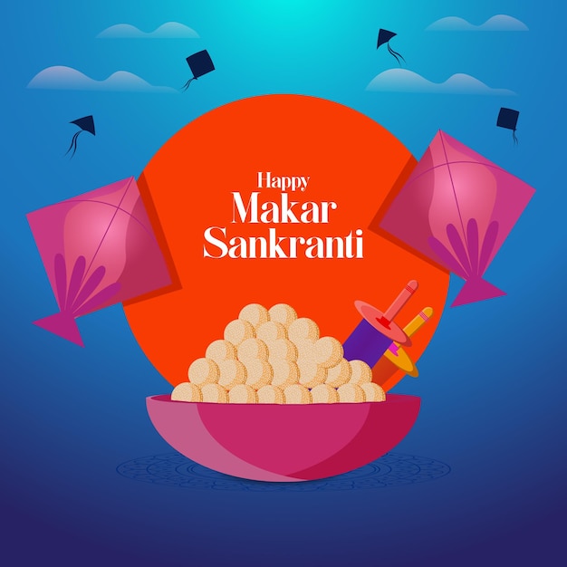 Vettore buon makar sankranti uttarayan creative kites