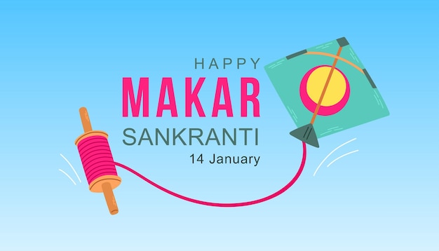 Happy Makar Sankranti vector design background with colorful kite string for festival of India