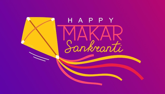 Happy Makar Sankranti vector design background with colorful kite string for festival of India