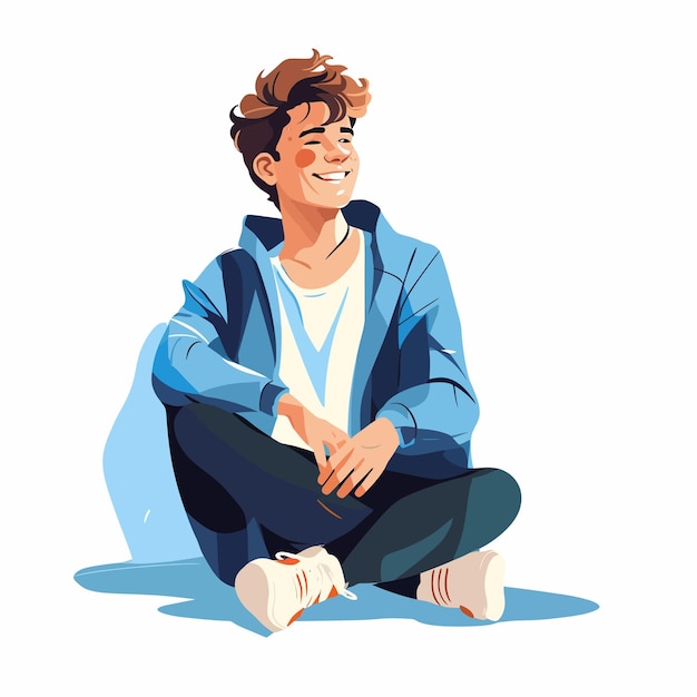 Vector happy male teen sitting on the ground