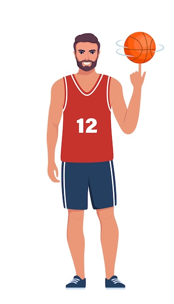 Vector happy man basketball player in uniform with ball isolated on white background vector illustration