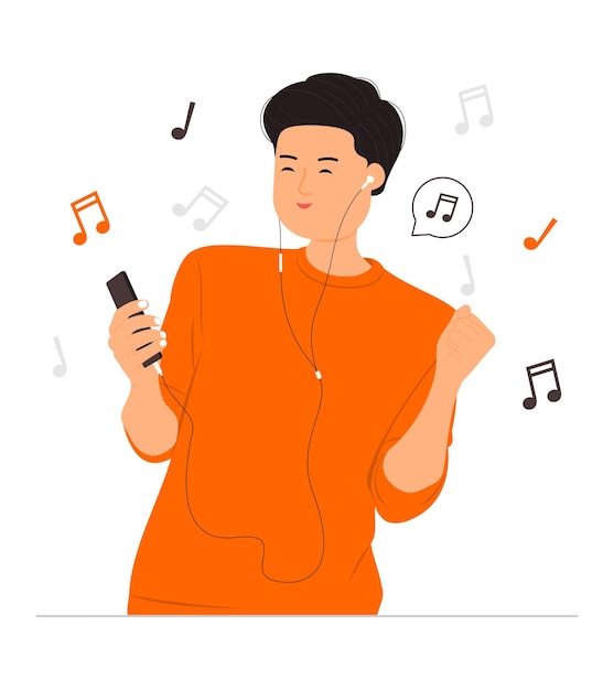 Happy man dancing listening to music illustration