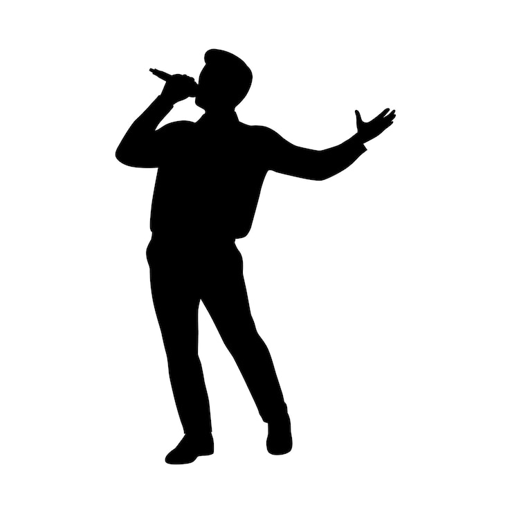 Vector happy man enjoying singing at karaoke man holding microphone singing