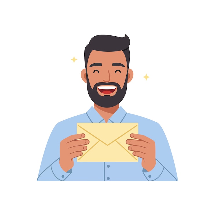 Vector happy man holding envelope in flat design vector art
