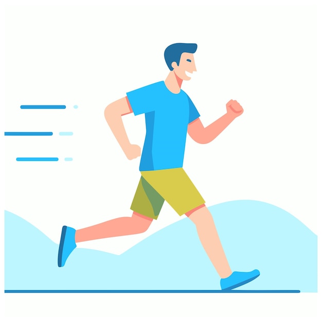 a happy man jogging with a blue tshirt flat simple vector illustrations