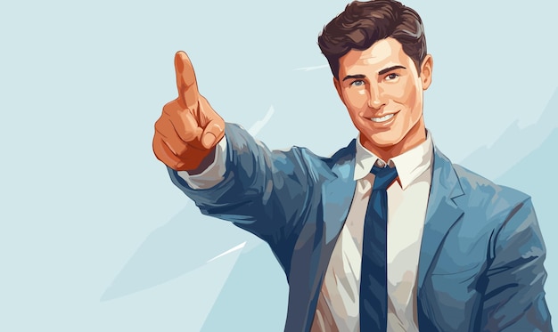 happy man pointing copy space recommended showing mockup illustration