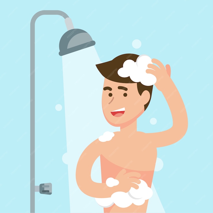 Premium Vector | Happy man taking shower in bathroom concept, flat ...