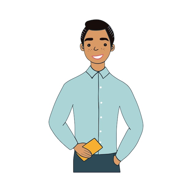 Happy man with a phone People and gadgets Vector illustration in cartoon style