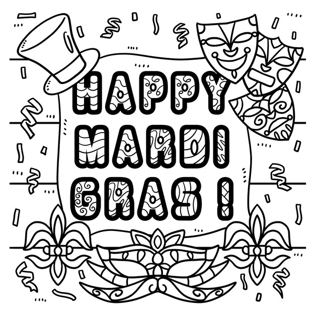 Happy Mardi Gras Kleurplaat voor kinderen