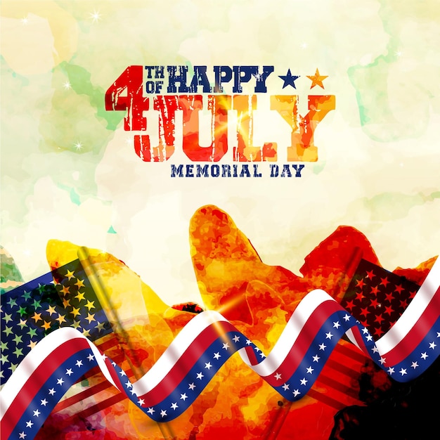 Vector happy memorial day and 4th of july happy usa independent day celebration illustration with usa flag