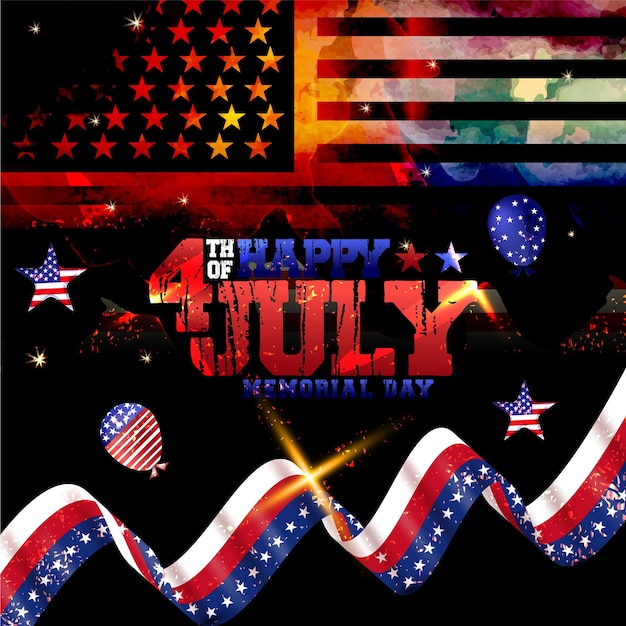 Vettore felice giorno commemorativo e 4 luglio felice usa independent day celebration illustrazione con bandiera usa