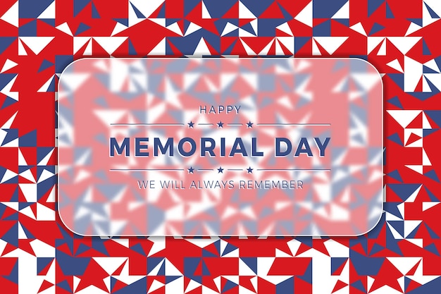 Vector happy memorial day banner design layout with blurred glass element and abstract geometric background