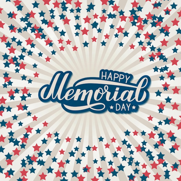 해피 현충일(Happy Memorial Day) 서예는 미국 국기의 색상으로 미국 복고풍 애국적인 배경을 쓰고 있습니다. 로고 디자인 배너 인사말 카드 엽서 전단지용 벡터 템플릿을 쉽게 편집할 수 있습니다.