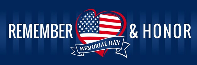 Happy Memorial Day USA horizontale webbanner Tekst is Remember and Honor Heart-logo