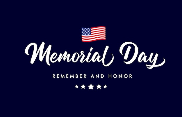 Happy memorial day usa typographic horizontal logo ribbon design greeting card concept