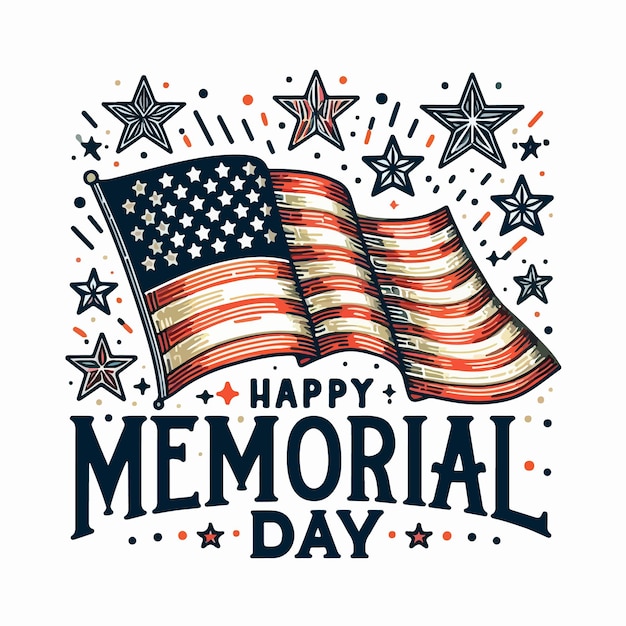 Vector happy memorial day vector illustration flat drawn with american flag