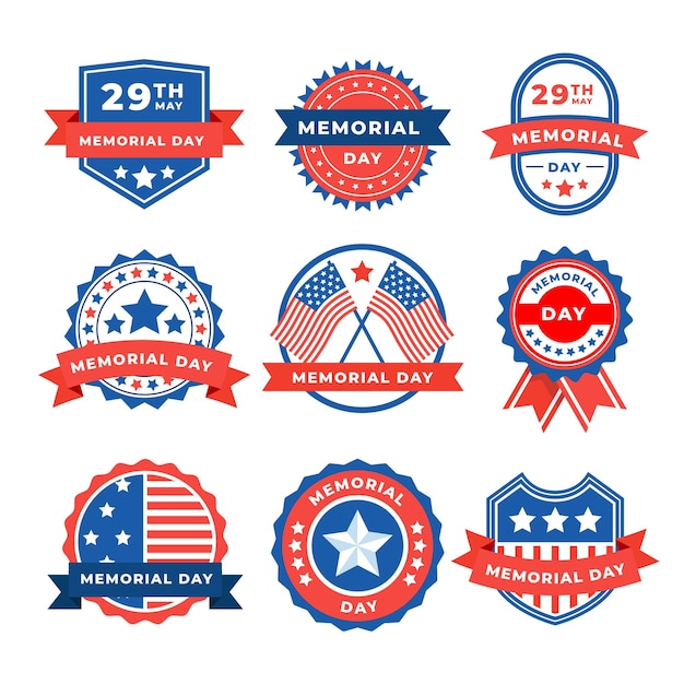 Happy memorial day vector wenskaart, badge en labels. 4 juli onafhankelijkheidsdag van de verenigde staten