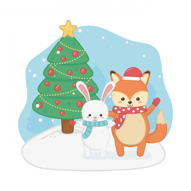 キツネとウサギの幸せなメリークリスマスカード