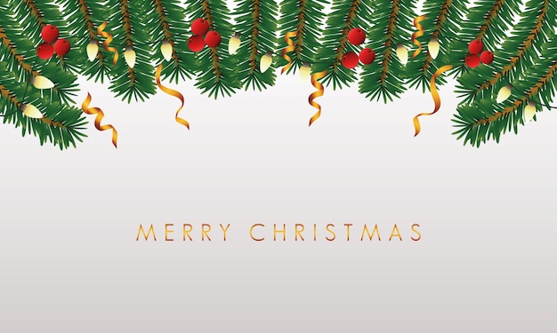 Happy merry christmas card with pine branches in gray background illustration