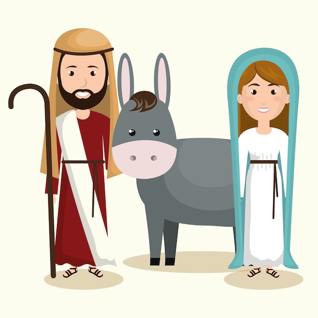 Vector happy merry christmas manger character