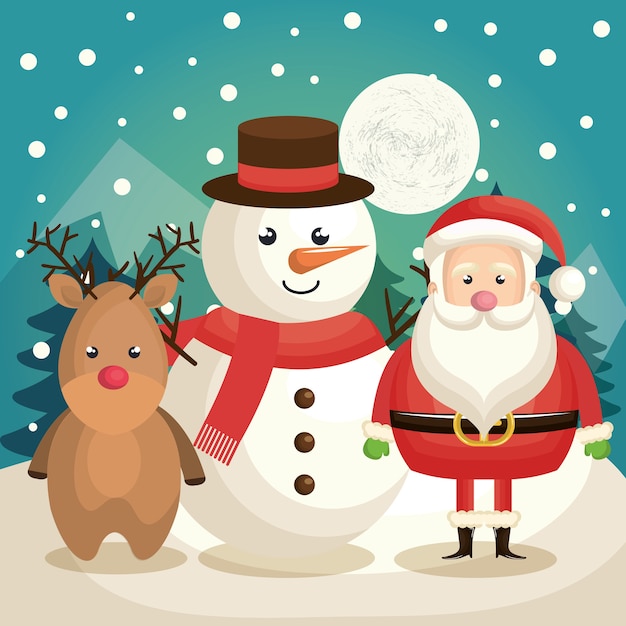 幸せなメリークリスマス雪だるまキャラクターベクトルイラストデ​​ザイン