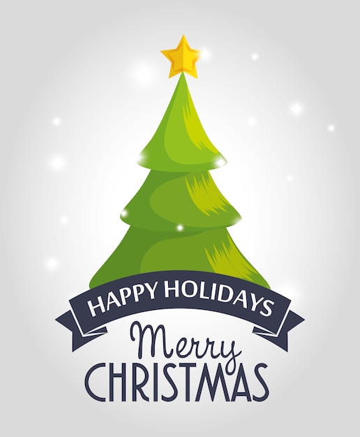 happy merry christmas tree card vector illustration design