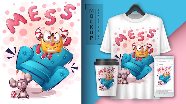 Vettore illustrazione di pasticcio felice per t-shirt e merchandising