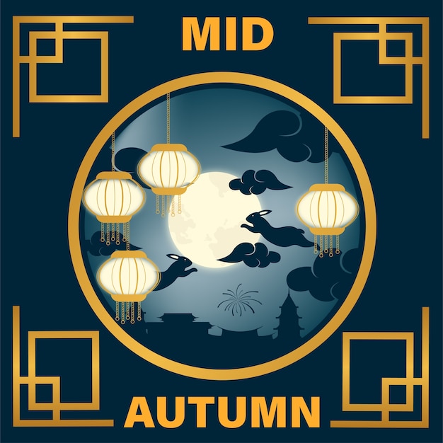 Vector happy mid autumn concept background inside ornament chinese