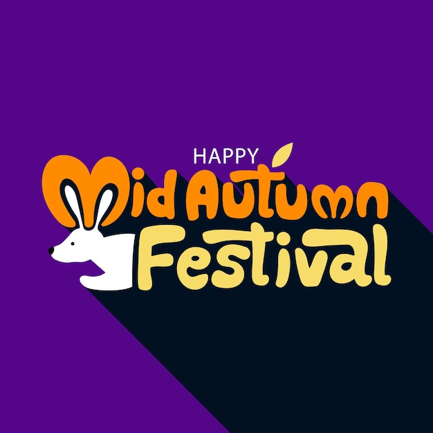 Happy mid Autumn festival vector lettering illustration with rabbit icon Vector illustration