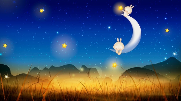 Vector happy mid autumn festival with moon