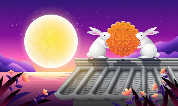 Happy Mid herfst festival sjabloon banner Achtergrond vector illustreren Chinees