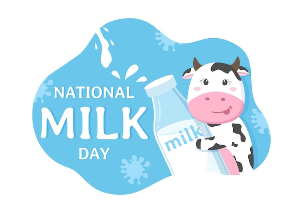 Happy Milk Day Illustration Celebration with Splash Drop in Smooth Wave of White Fresh Milky of Cow