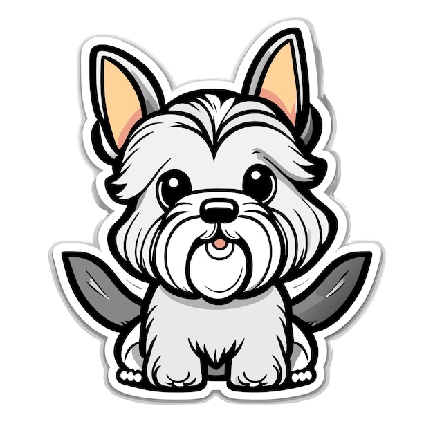 Happy miniature schnauzer puppy contour vector white outline