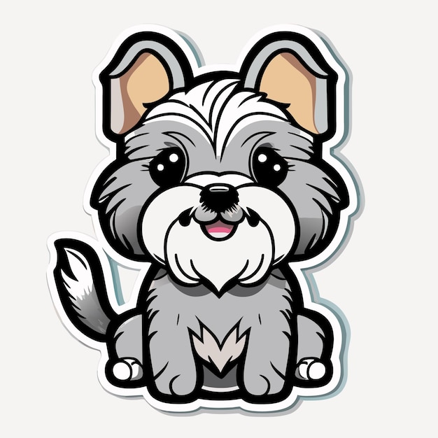 Vector happy miniature schnauzer puppy contour vector white outline