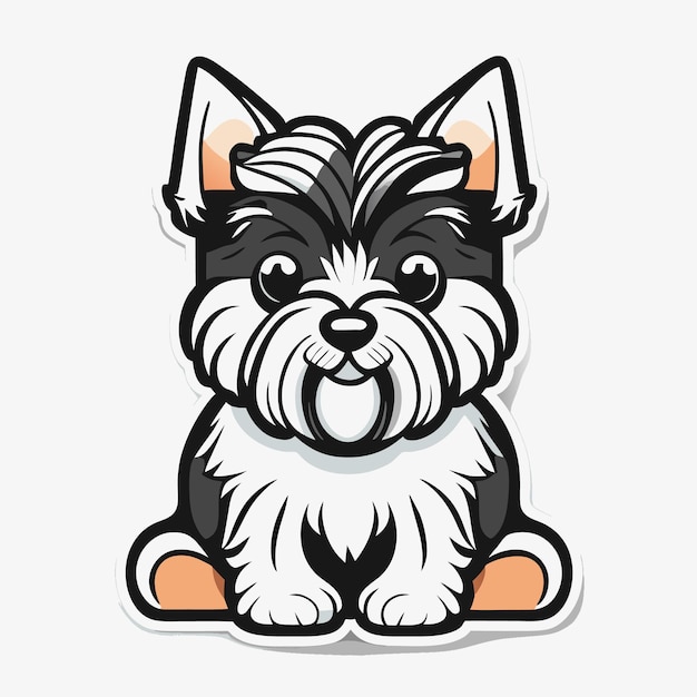 Happy miniature schnauzer puppy contour vector white outline