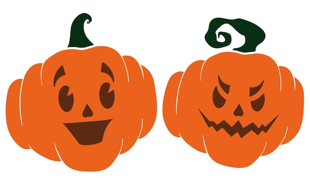 Happy and mischievous pumpkins in flat style isolated over white background