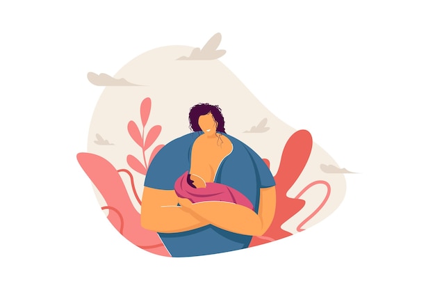 Vector happy mom breastfeeding baby