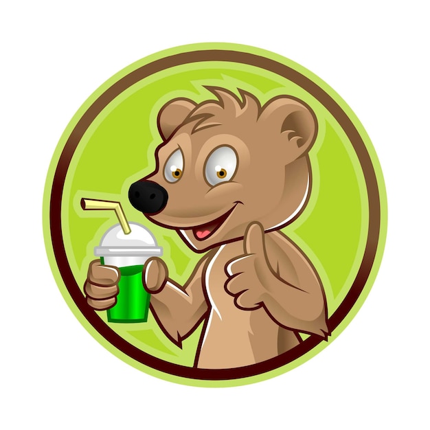 Vector happy mongoose holding smoothies badge version