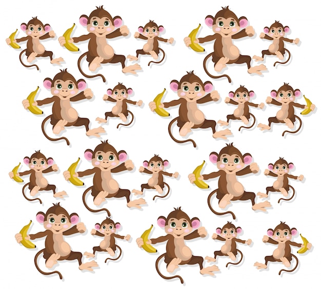 Happy monkeys pattern vector illustration banana fruits