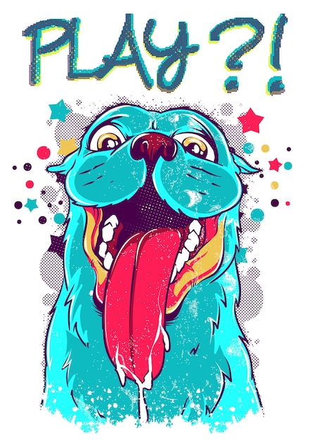 Vector happy monster dog on a stars background