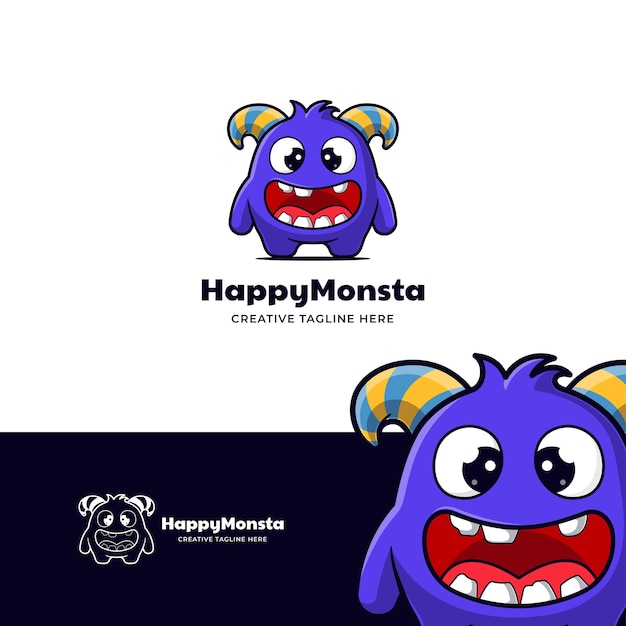 Vector happy monster flat style illustration