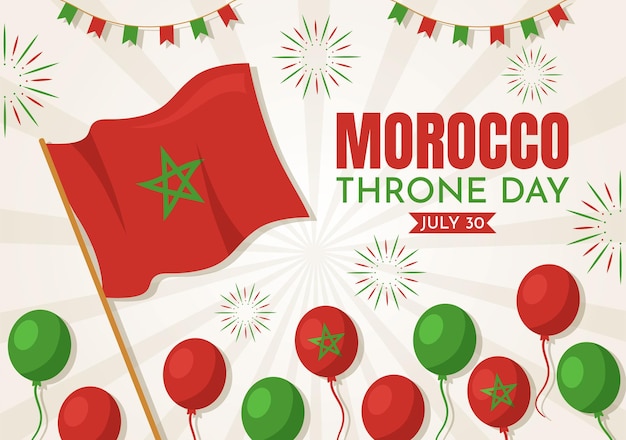 Векторная иллюстрация Дня трона в Марокко с развевающимся флагом в честь национального праздника