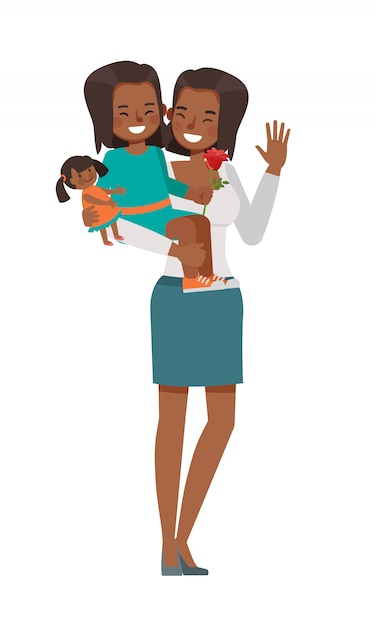 Happy mother and daughter character vector design for mother's day concept.