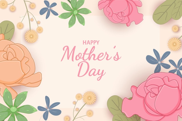 Vector happy mother day background flat leaves