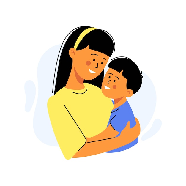 Scheda di festa della mamma felice madre che porta il suo piccolo figlio vector illustration