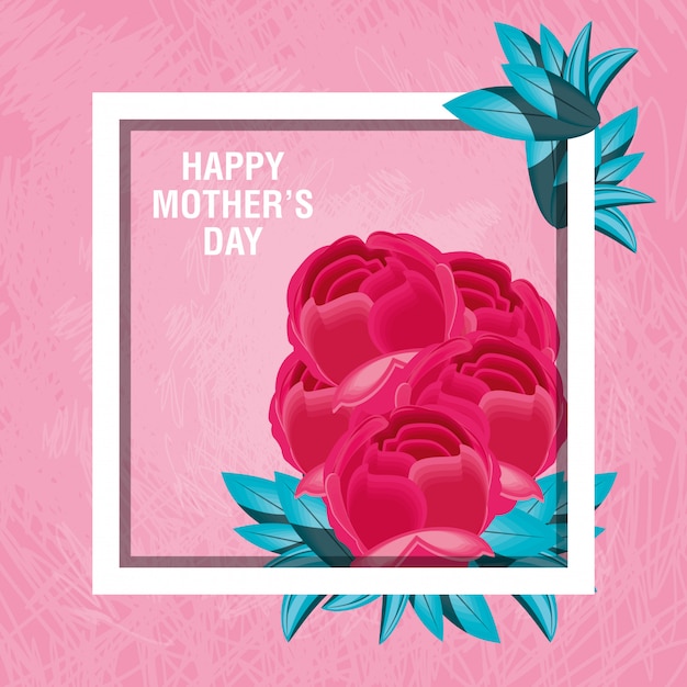 Happy mother day card with flowers and frame square