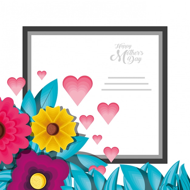 Vector happy mother day card with flowers and frame square