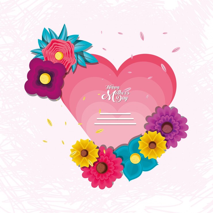 वेक्टर happy mother day card with flowers and heart