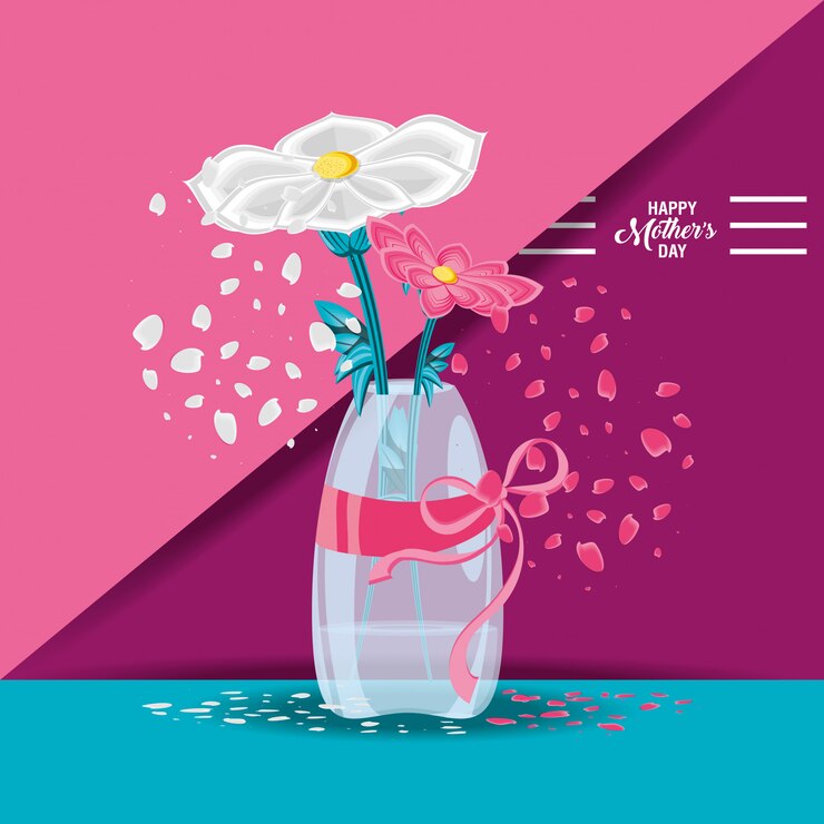 वेक्टर happy mother day card with flowers in vase