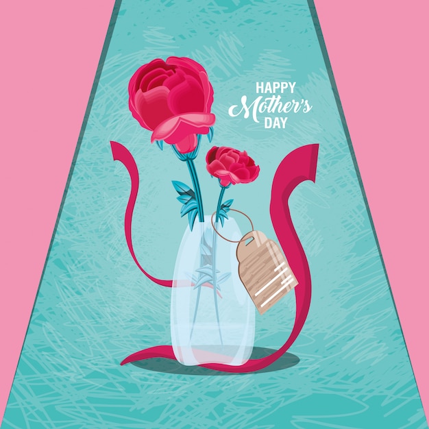 Happy mother day card with flowers in vase